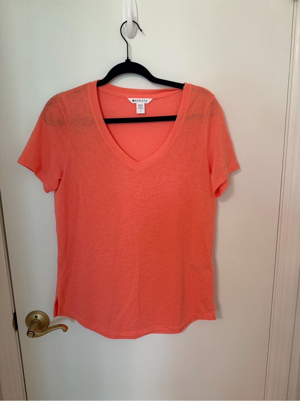 Athleta Women's V-Neck Tee - Coral Orange